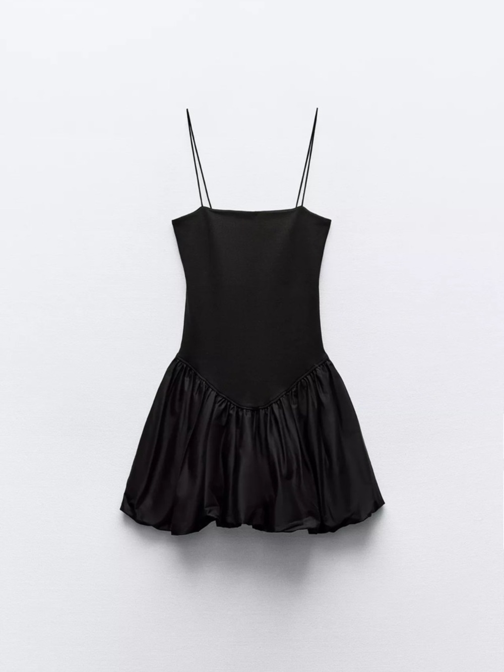 Zara Black MIXED RIB POPLIN BALLOON DRESS size S